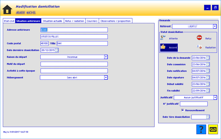 situation antérieure domiciliation